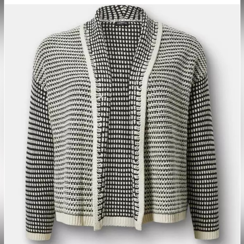 Torrid Black & White Long Sleeve Open-Front Cardigan NWT Size L/00/10